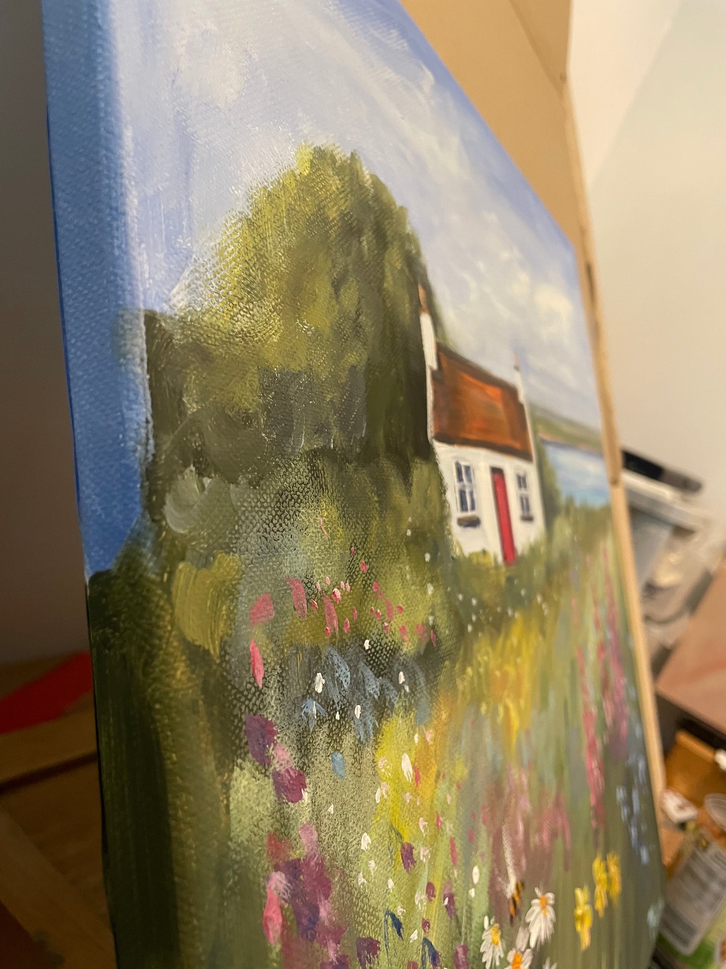 Original painting - red door cottage