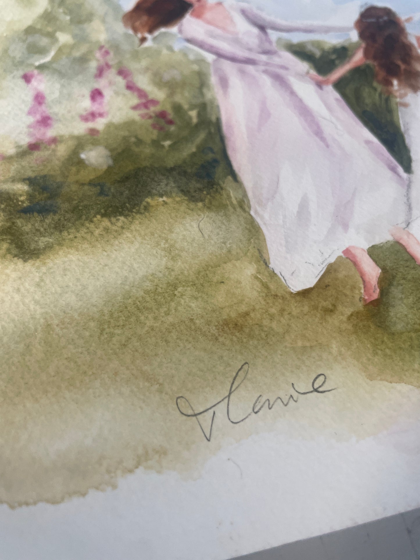 watercolour study of dancing girls