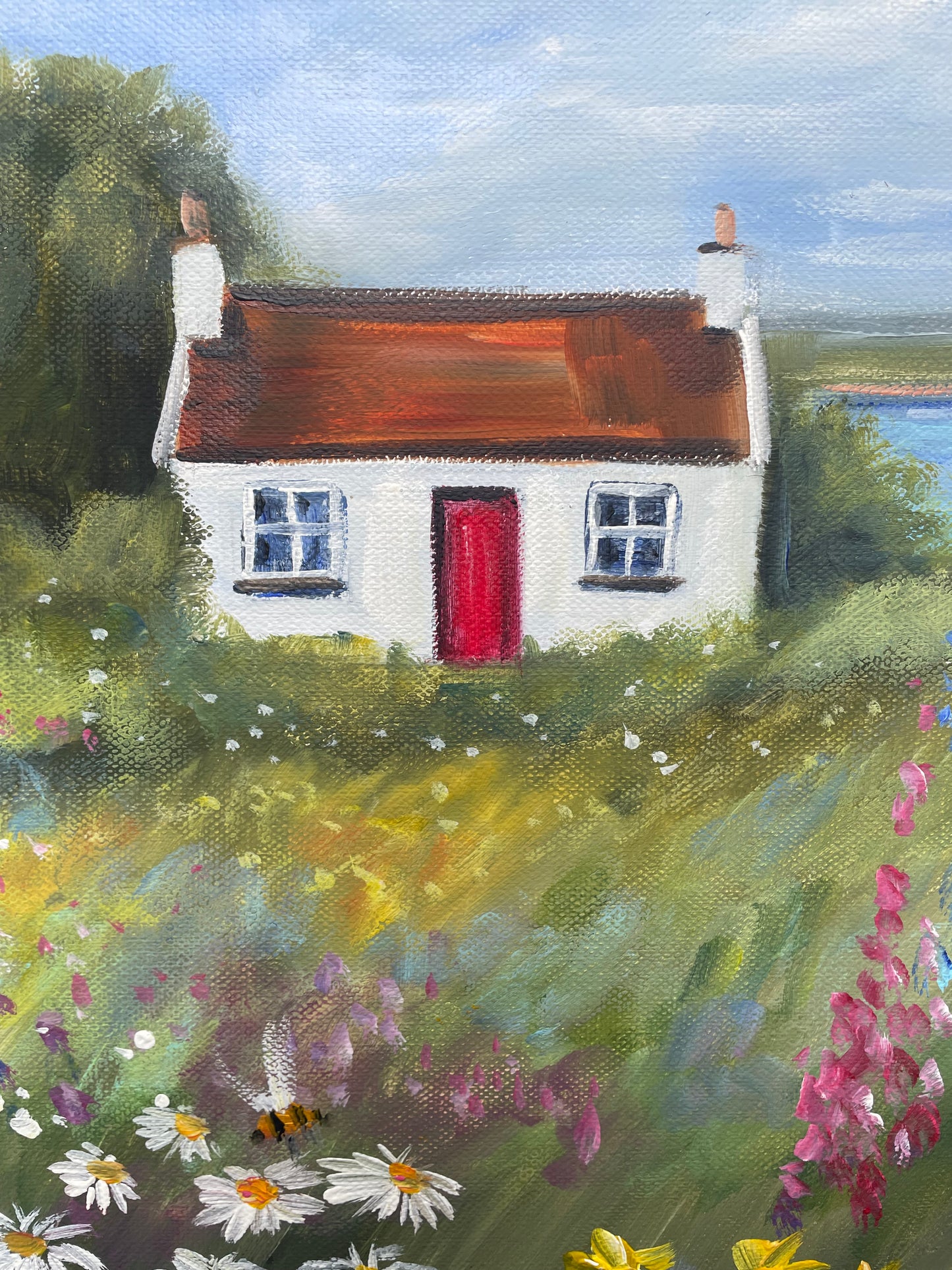 Original painting - red door cottage