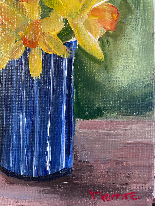 Original painting, Daffodil blue 5x7”