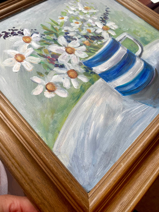 Floral painting in wooden frame