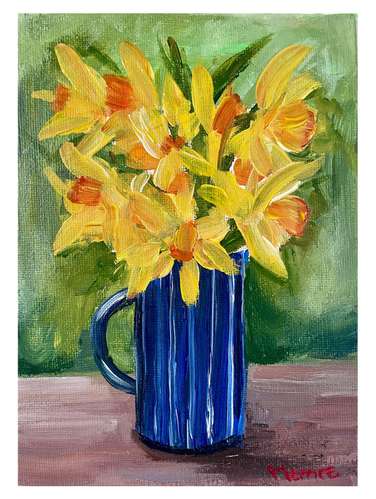 Original painting, Daffodil blue 5x7”
